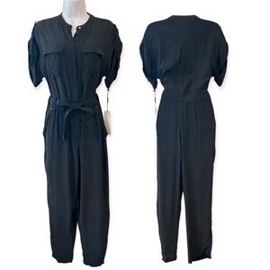 CALVIN KLEIN Black Utility Button Front Jumpsuit Romper $139 Womens Size 4 NWT